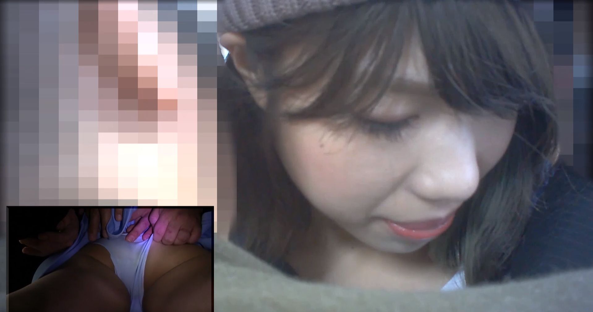 拒絶する手を押しのけられて強引に痴漢される巨乳女子大生